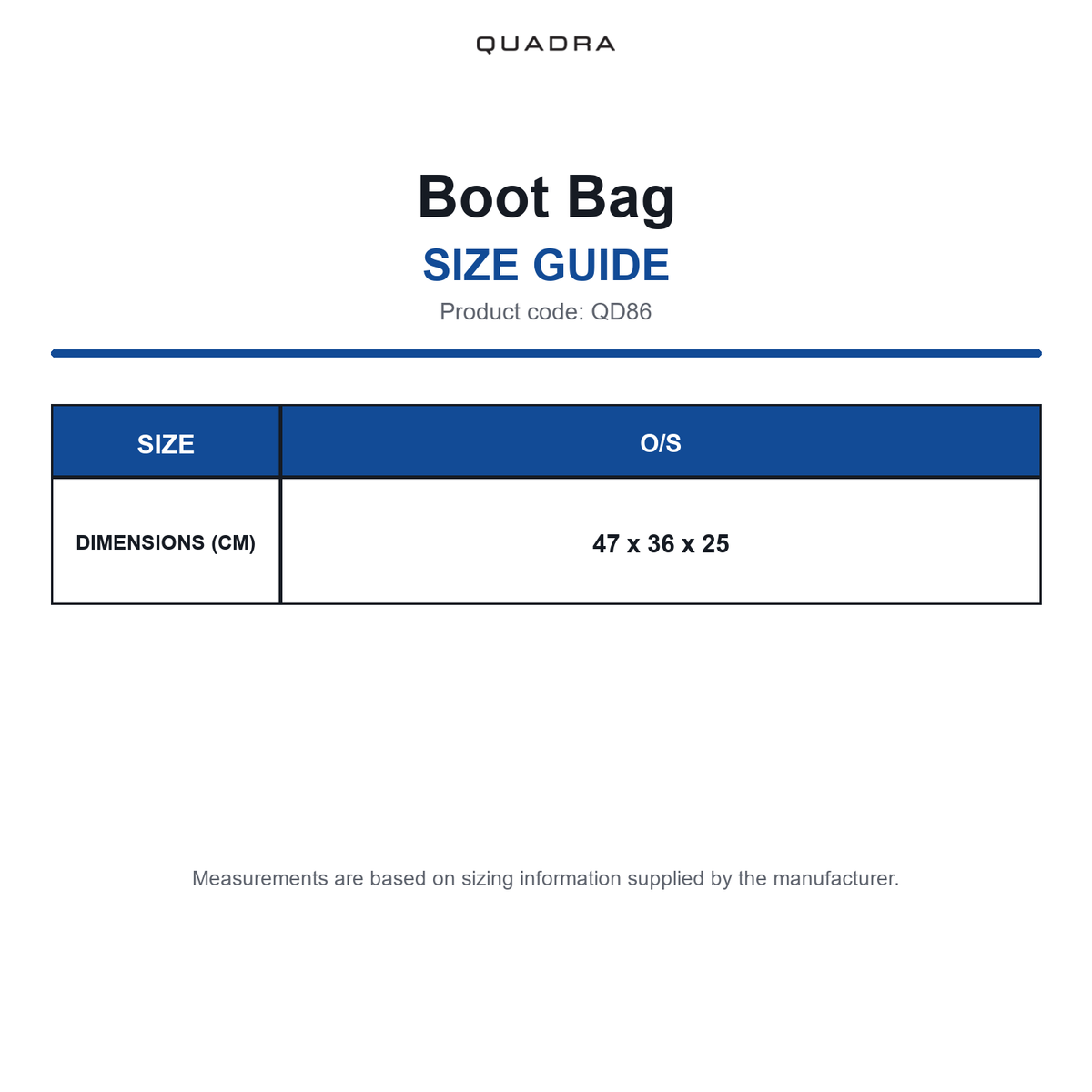 QD86 Quadra Boot Bag size guide (QD86)