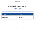QD878 Quadra NuHide® Weekender size guide (QD878)