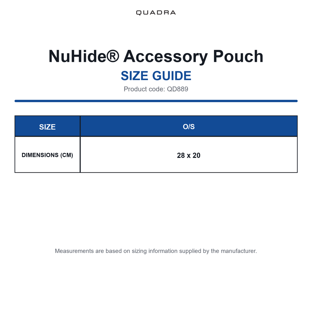 QD889 Quadra NuHide® Accessory Pouch size guide (QD889)