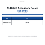 QD889 Quadra NuHide® Accessory Pouch size guide (QD889)