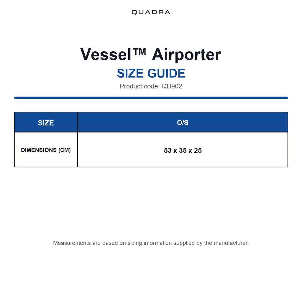 QD902 Quadra Vessel™ Airporter size guide (QD902)