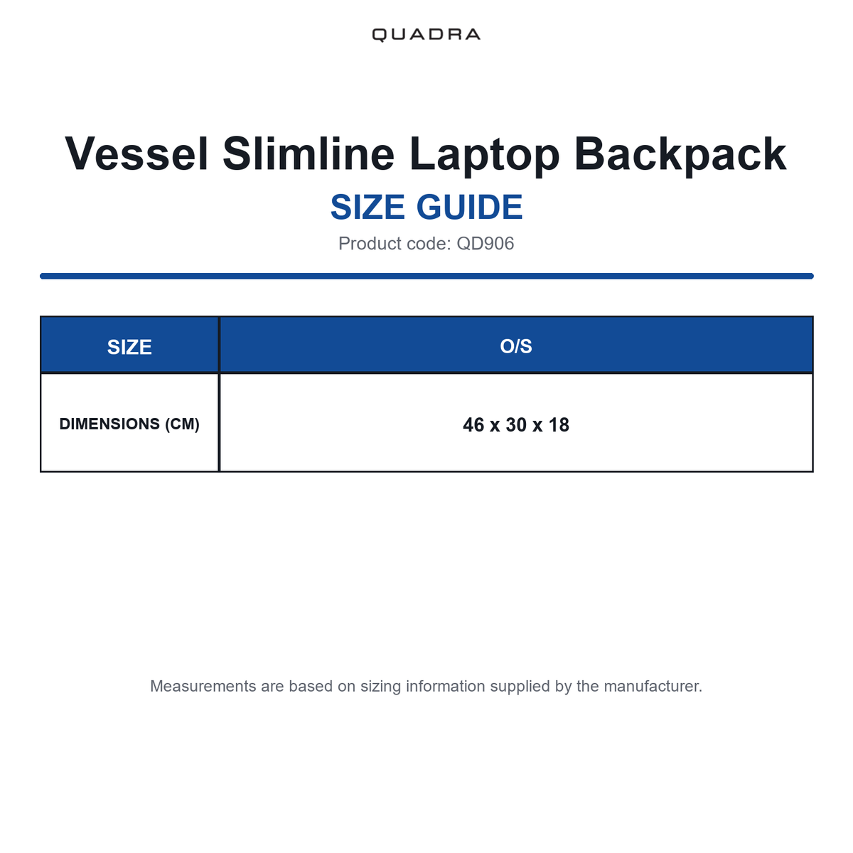 QD906 Quadra Vessel Slimline Laptop Backpack size guide (QD906)