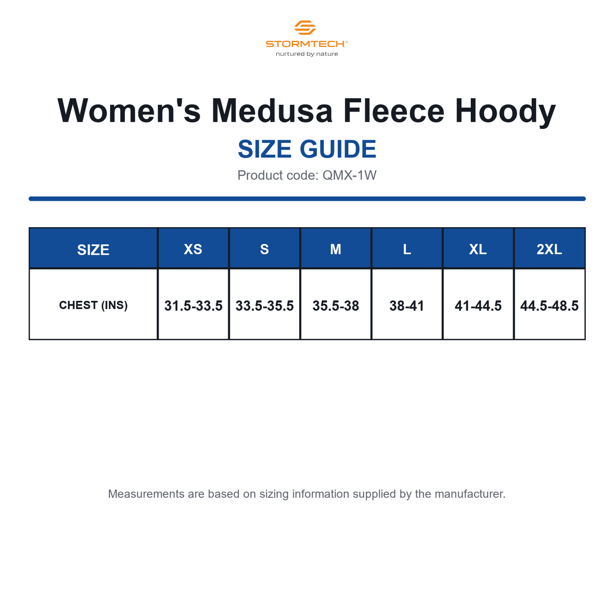 QMX-1W Stormtech Women's Medusa Fleece Hoody size guide (QMX-1W)