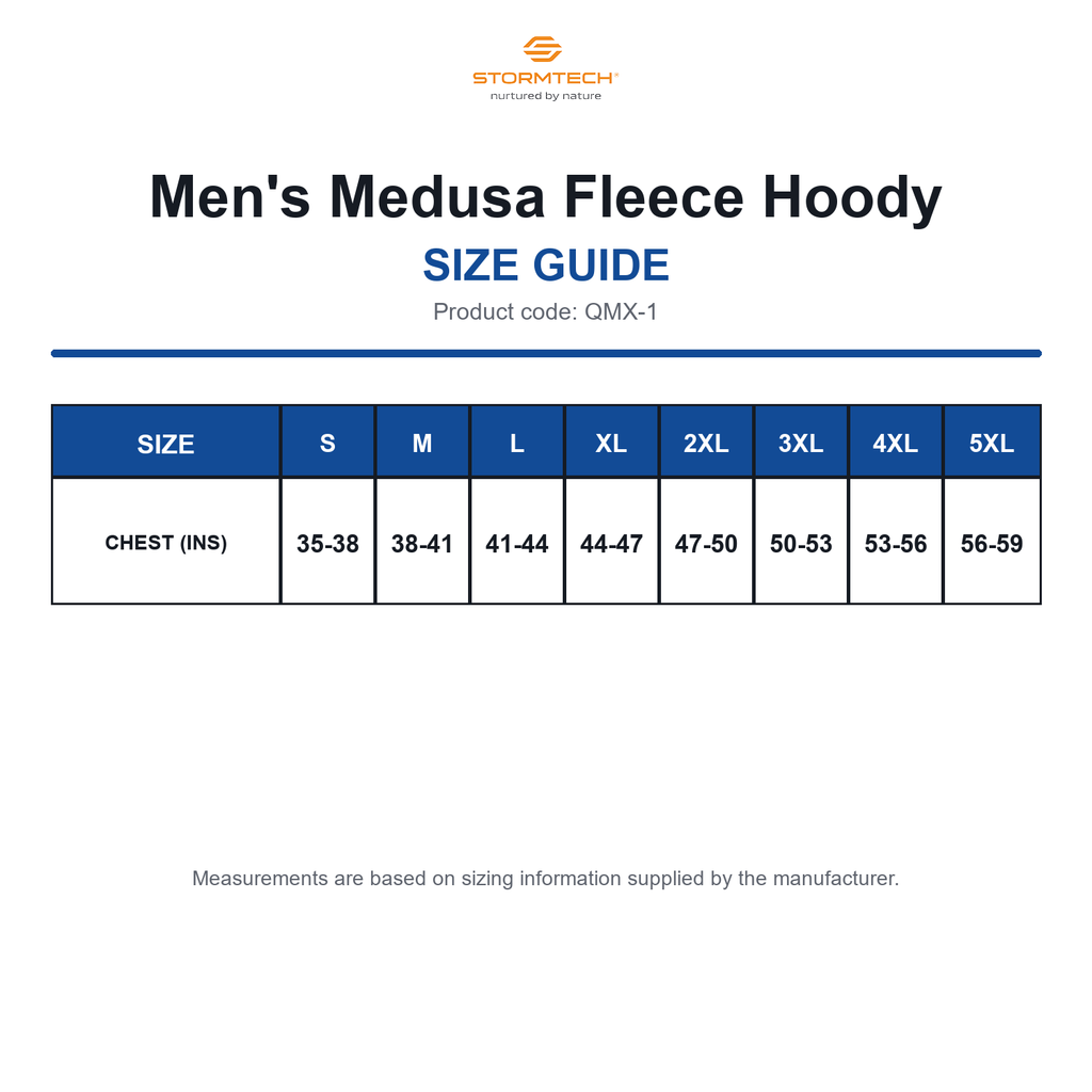 QMX-1 Stormtech Men's Medusa Fleece Hoody size guide (QMX-1)