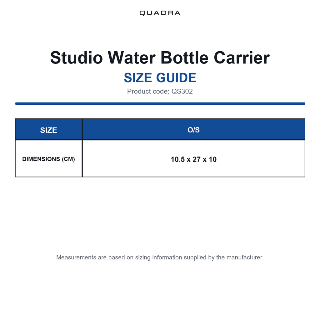QS302 Quadra Studio Water Bottle Carrier size guide (QS302)