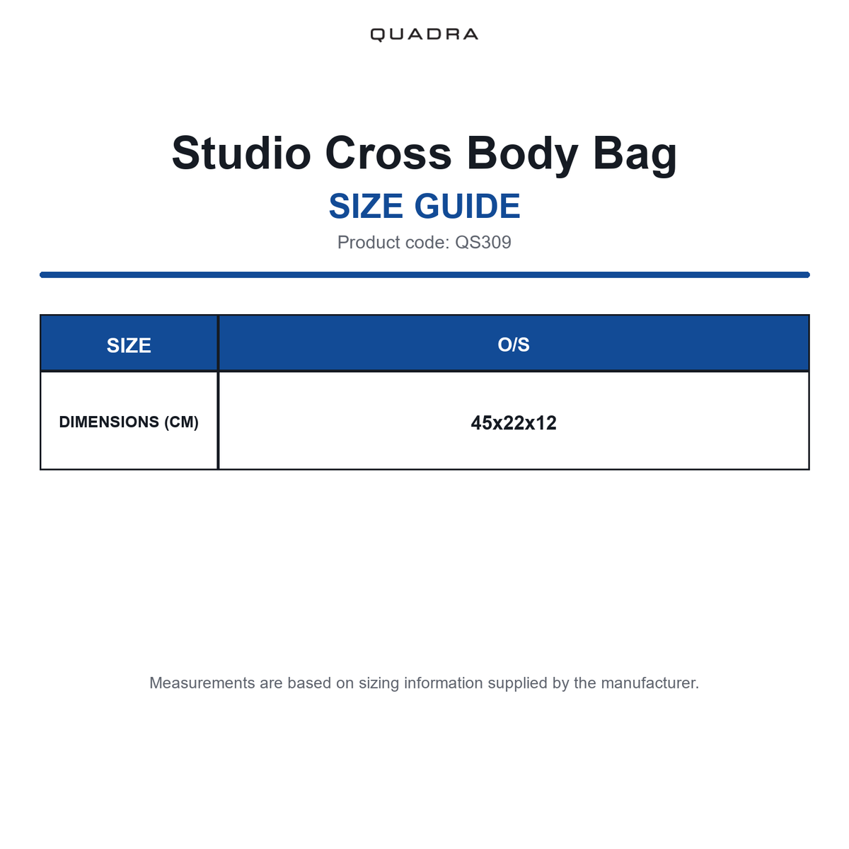QS309 Quadra Studio Cross Body Bag size guide (QS309)
