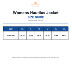QX-1W Stormtech Womens Nautilus Jacket size guide (QX-1W)