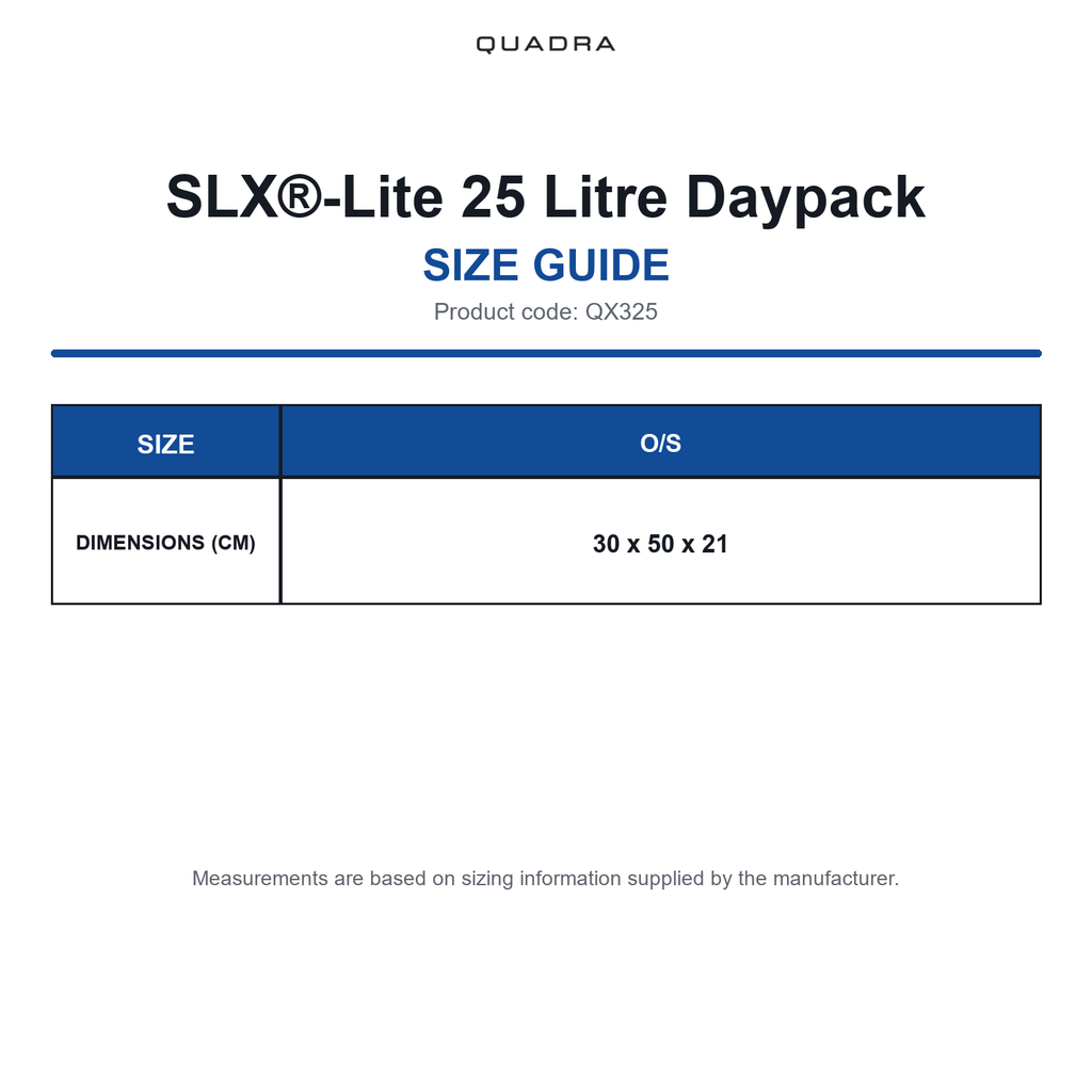 QX325 Quadra SLX®-Lite 25 Litre Daypack size guide (QX325)