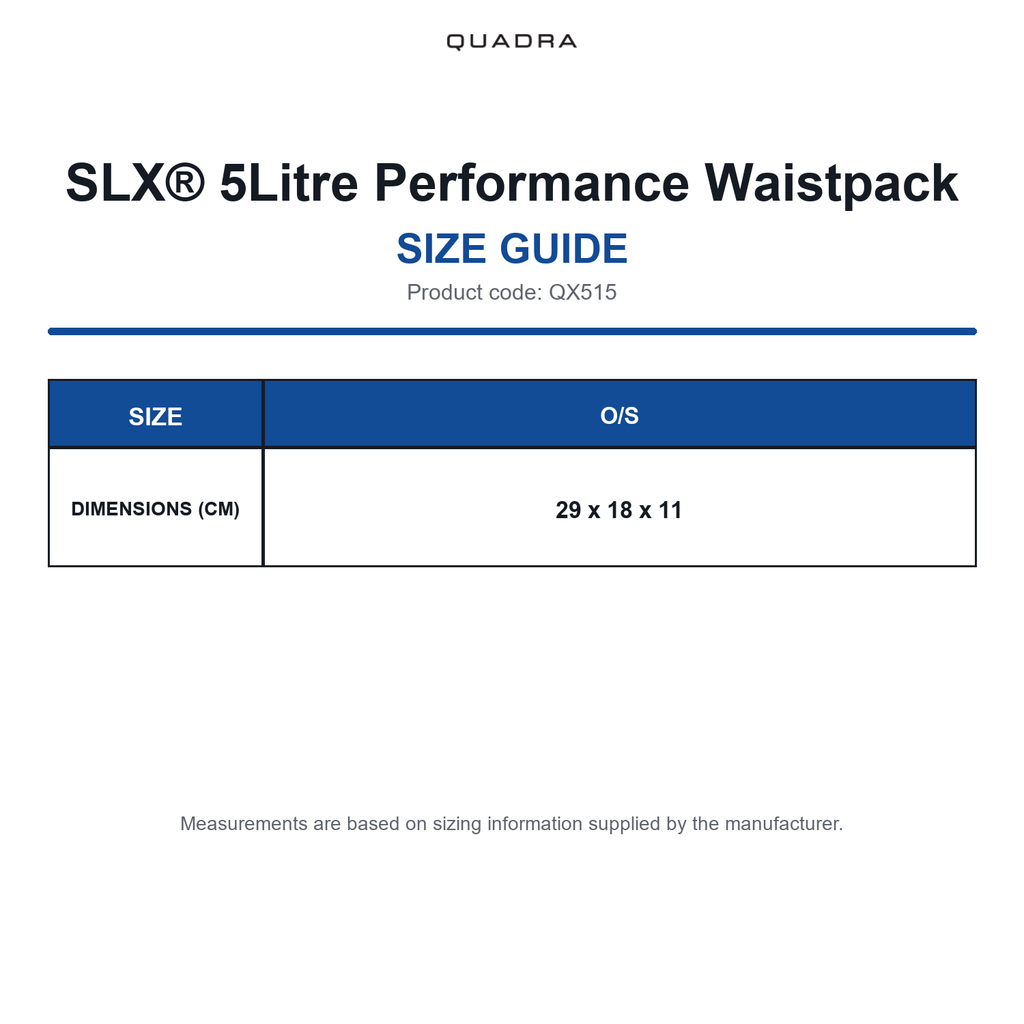 QX515 Quadra SLX® 5Litre Performance Waistpack size guide (QX515)