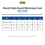 R018X Result Safe-Guard Motorway Coat size guide (R018X)