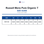 R108M Russell Mens Pure Organic T size guide (R108M)