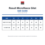 R116X Result Microfleece Gilet size guide (R116X)