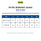 R117X Result SafeGuard Hi-Vis Softshell Jacket size guide (R117X)
