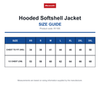 R118X Result Hooded Softshell Jacket size guide (R118X)