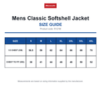 R121M Result Mens Classic Softshell Jacket size guide (R121M)