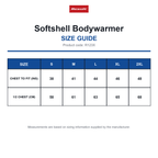 R123X Result Softshell Bodywarmer size guide (R123X)
