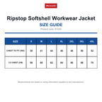 R124X Result Ripstop Softshell Workwear Jacket size guide (R124X)