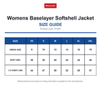 R128F Result Womens Baselayer Softshell Jacket size guide (R128F)
