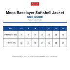 R128M Result Mens Baselayer Softshell Jacket size guide (R128M)
