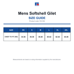 R141M Russell Mens Softshell Gilet size guide (R141M)
