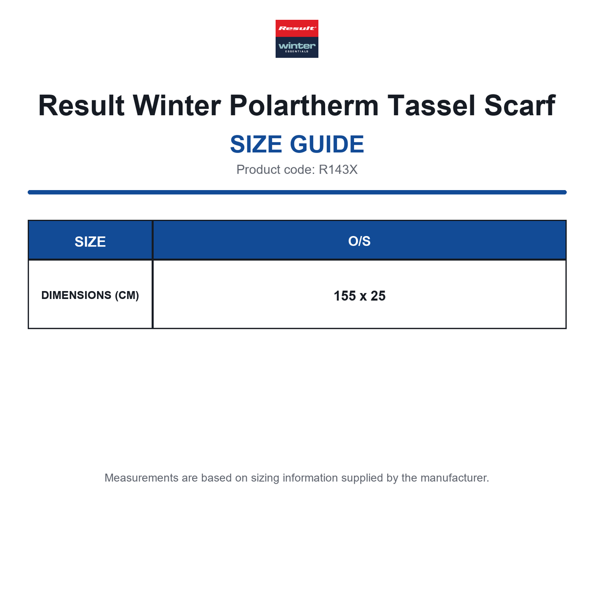 R143X Result Winter Polartherm Tassel Scarf size guide (R143X)