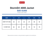 R160X Result StormDri 4000 Jacket size guide (R160X)