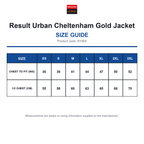 R196X Result Urban Cheltenham Gold Jacket size guide (R196X)