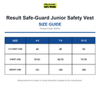 R200J Result Safe-Guard Junior Safety Vest size guide (R200J)