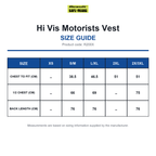 R200X Result SafeGuard Hi Vis Motorists Vest size guide (R200X)