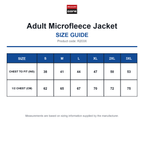 R203X Result Core Adult Microfleece Jacket size guide (R203X)