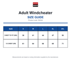 R204X Result Core Adult Windcheater size guide (R204X)