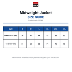 R206X Result Core Midweight Jacket size guide (R206X)