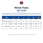 R207X Result Core Winter Parka size guide (R207X)