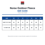 R220X Result Core Norse Outdoor Fleece size guide (R220X)