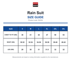R225X Result Core Rain Suit size guide (R225X)