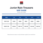R226J Result Core Junior Rain Trousers size guide (R226J)