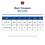 R226X Result Core Rain Trousers size guide (R226X)