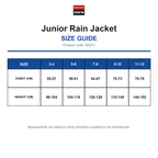 R227J Result Core Junior Rain Jacket size guide (R227J)
