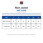 R227X Result Core Rain Jacket size guide (R227X)