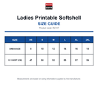 R231F Result Core Ladies Printable Softshell size guide (R231F)