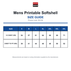 R231M Result Core Mens Printable Softshell size guide (R231M)