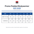 R244X Result Core Promo Padded Bodywarmer size guide (R244X)