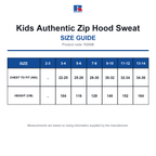R266B Russell Kids Authentic Zip Hood Sweat size guide (R266B)