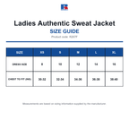 R267F Russell Ladies Authentic Sweat Jacket size guide (R267F)