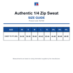 R270M Russell Authentic 1/4 Zip Sweat size guide (R270M)