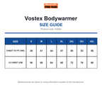 R306X Result Workguard Vostex Bodywarmer size guide (R306X)
