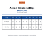 R308M Result Workguard Action Trousers (Reg) size guide (R308M)