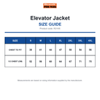 R314X Result Workguard Elevator Jacket size guide (R314X)