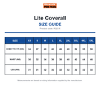 R321X Result Workguard Lite Coverall size guide (R321X)