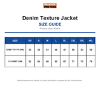 R326X Result Workguard Denim Texture Jacket size guide (R326X)